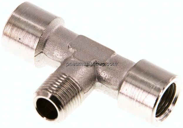 T-Einschraubstück G 1/8"(IG)-R 1/8"(AG), Messing vernickelt