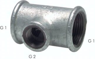 T-Stück Rp 1"-Rp 3/8"-Rp 1" (IG), Temperguss verzinkt