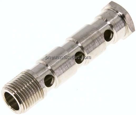 Hohlschraube, 3-fach G 1/2"-89mm, Messing vernickelt