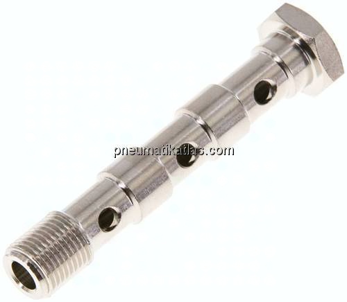 Hohlschraube, 3-fach G 1/8"-57mm, Messing vernickelt