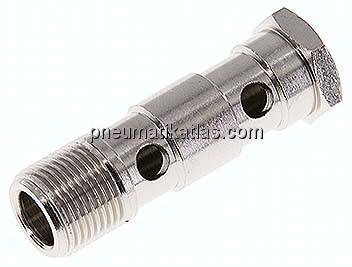Hohlschraube, 2-fach G 3/8"-53,5mm, Messing vernickelt