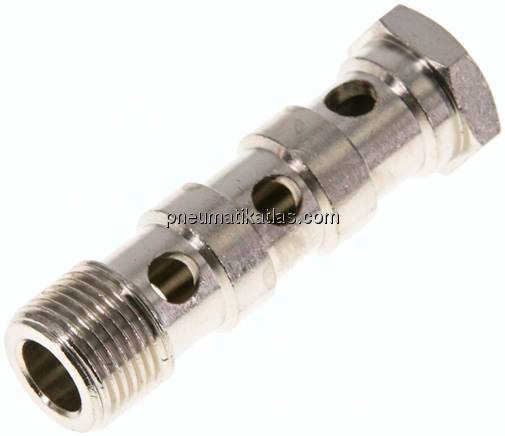 Hohlschraube, 3-fach G 3/8"-57mm, Messing vernickelt