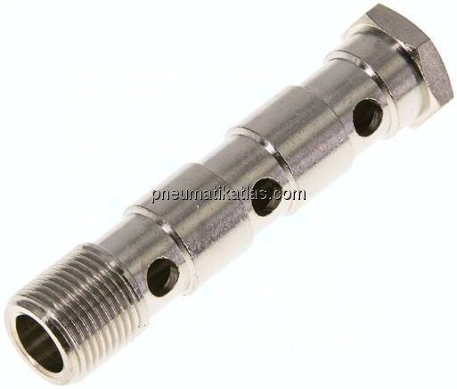 Hohlschraube, 3-fach G 3/8"-79mm, Messing vernickelt