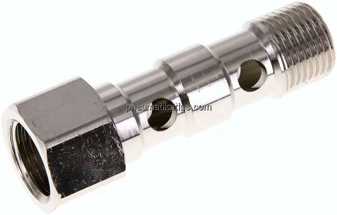 Hohlschraube, 2-fach Innengew. G 1/2"-62,5mm, Messing vernickelt