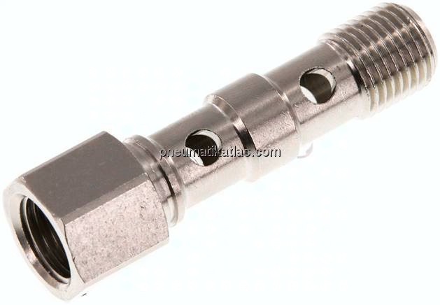 Hohlschraube, 2-fach Innengew. G 1/4"-46,7mm, Messing vernickelt