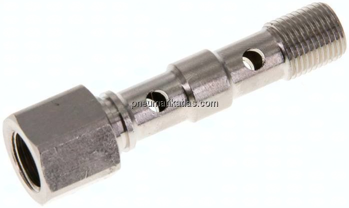 Hohlschraube, 2-fach Innengew. G 1/8"-40,5mm, Messing vernickelt