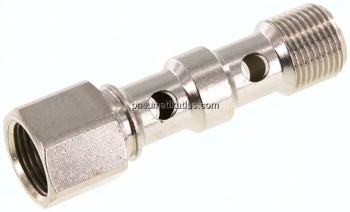 Hohlschraube, 2-fach Innengew. G 3/8"-53,8mm, Messing vernickelt