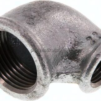 90°-Winkel Rp 1"-Rp 1/2", Temperguss verzinkt