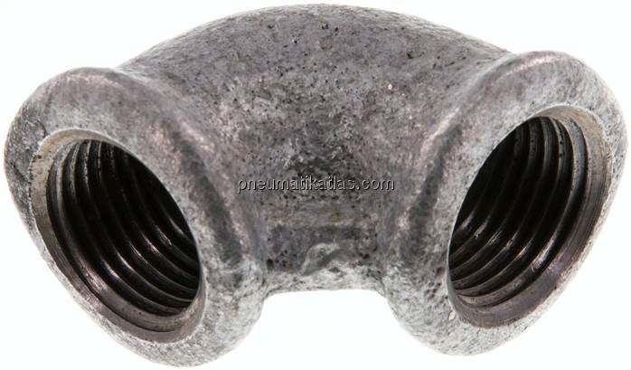 90°-Winkel Rp 1/2"-Rp 1/2", Temperguss verzinkt