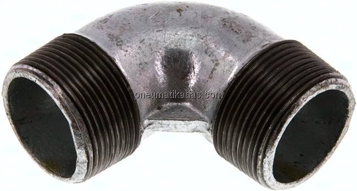 90°-Winkel R 1-1/2" (AG), Temperguss verzinkt