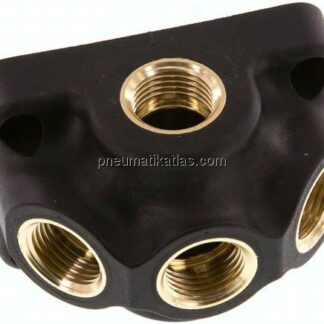 Wanddose (Luftweiche) G 1/2"-3x G 1/2", Endverteilerdose ohne Durchgangsgewinde