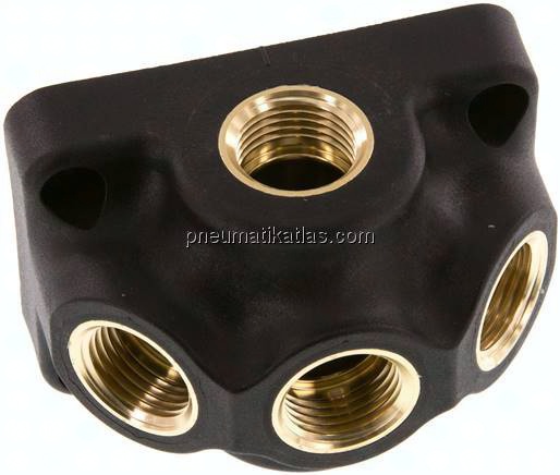 Wanddose (Luftweiche) G 1/2"-3x G 1/2", Endverteilerdose ohne Durchgangsgewinde