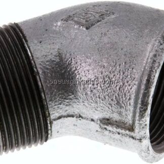 45°-Einschraubwinkel Rp 1-1/2"(IG)-R 1-1/2"(AG), Temperguss verzinkt