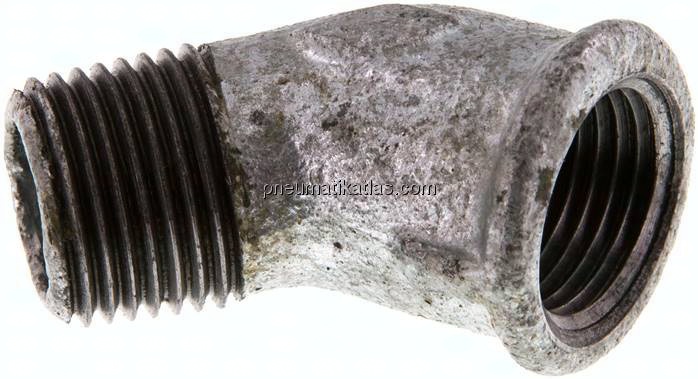 45°-Einschraubwinkel Rp 1/2"(IG)-R 1/2"(AG), Temperguss verzinkt