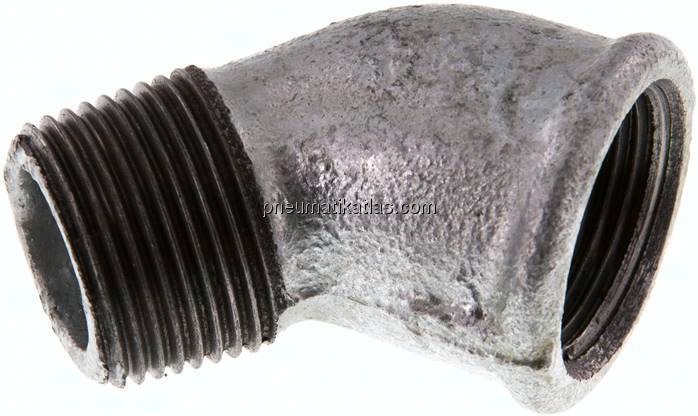 45°-Einschraubwinkel Rp 3/4"(IG)-R 3/4"(AG), Temperguss verzinkt