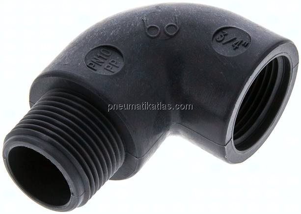 90°-Einschraubwinkel G 3/4"(IG)-G 3/4"(AG), Polypropylen