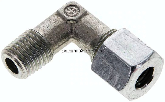 Winkel-Schneidringverschraub. M 12x1,5 (konisch)-8 L (M14x1,5), Stahl verzinkt