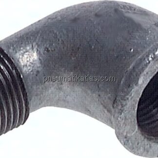 90°-Einschraubwinkel Rp 3/8"(IG)-R 3/8"(AG), Temperguss verzinkt