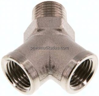 Y-Einschraubstück R 1/4" (AG)- 2 x G 1/4" (IG), Messing vernickelt