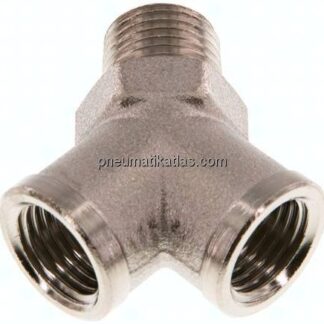 Y-Einschraubstück R 1/4" (AG)- 2 x G 1/4" (IG), Messing vernickelt