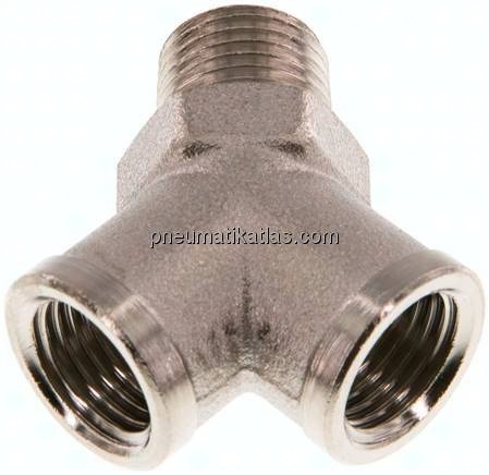 Y-Einschraubstück R 1/4" (AG)- 2 x G 1/4" (IG), Messing vernickelt