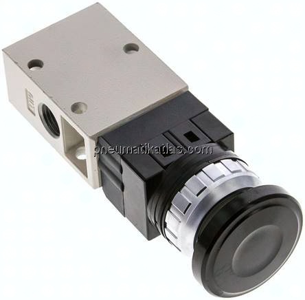 3/2-Wege Ventil G 1/4", Pilztaster schwarz