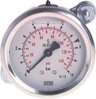 Glycerin-Einbaumanometer Ø 63, 100 mm, Edelstahl / Messing - Robust|Klasse 1,6 / 1,0