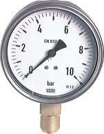 Manometer senkrecht Ø 100 mm, Edelstahl / Messing - Robust|Klasse 1