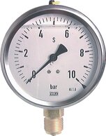 Glycerinmanometer senkrecht Ø 100 mm, Edelstahl / Messing - Robust|Klasse 1