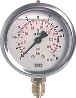 Glycerinmanometer senkrecht Ø 63 mm, Edelstahl / Messing - Robust|Klasse 1,6