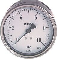 Manometer waagerecht Ø 100 mm, Edelstahl / Messing - Robust|Klasse 1