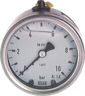 Glycerinmanometer waagerecht Ø 63 mm, Edelstahl - Chemie|Klasse 1,6