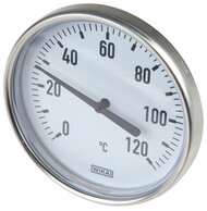 Bimetallthermometer waagerecht mit Aluminiumgehäuse und Cu-Schutzrohr|Klasse 2,0